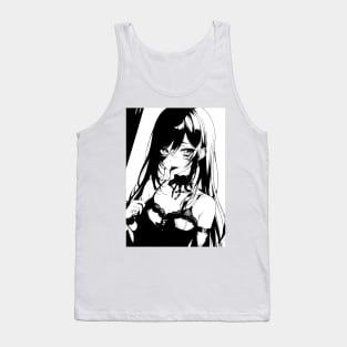 Black & White Long Haired Anime Girl Tank Top